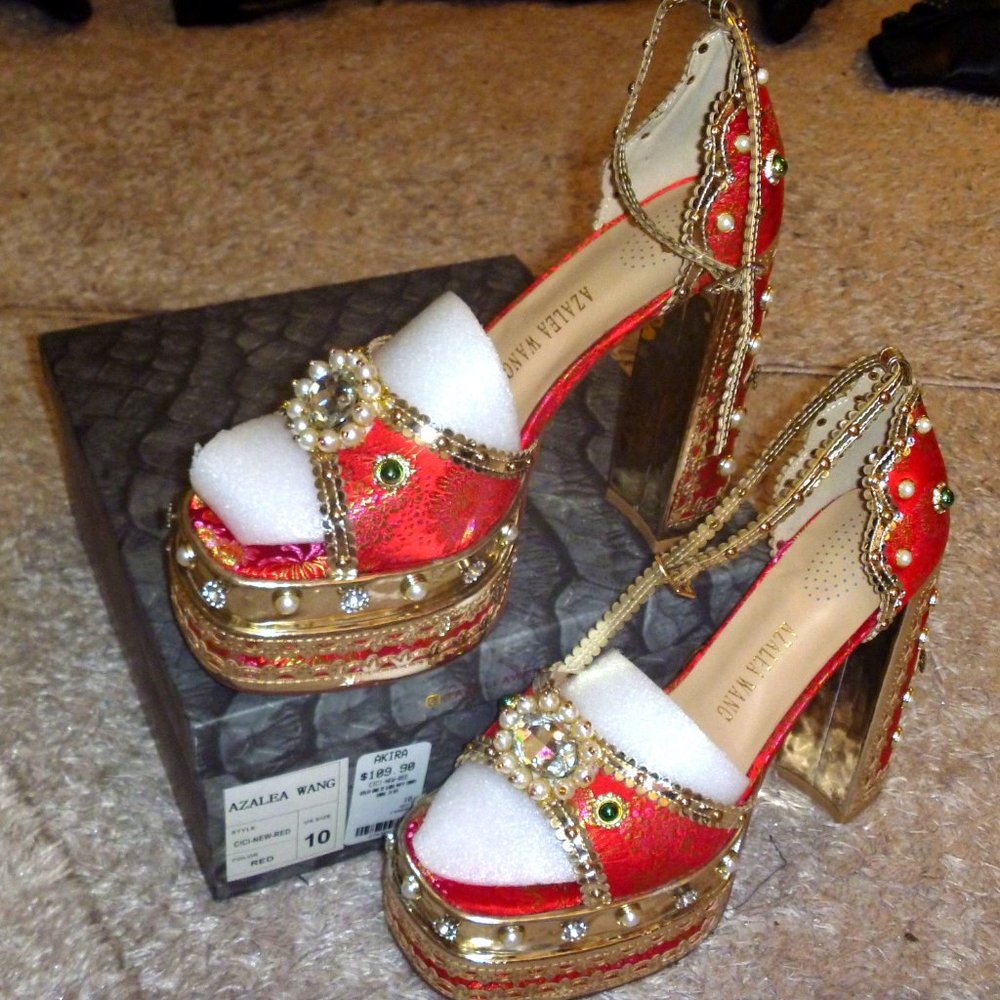 Azalea Wang Akira Dolls Kill Cici Red Platform Regal Jewel Boots Size 10